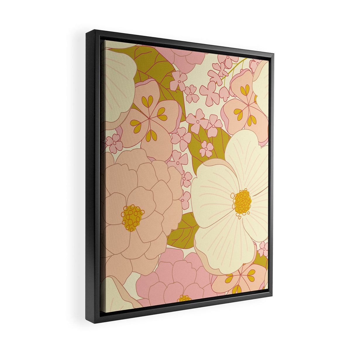 Pink Pastel Vintage Floral Pattern Framed Canvas Print Gallery Image 2