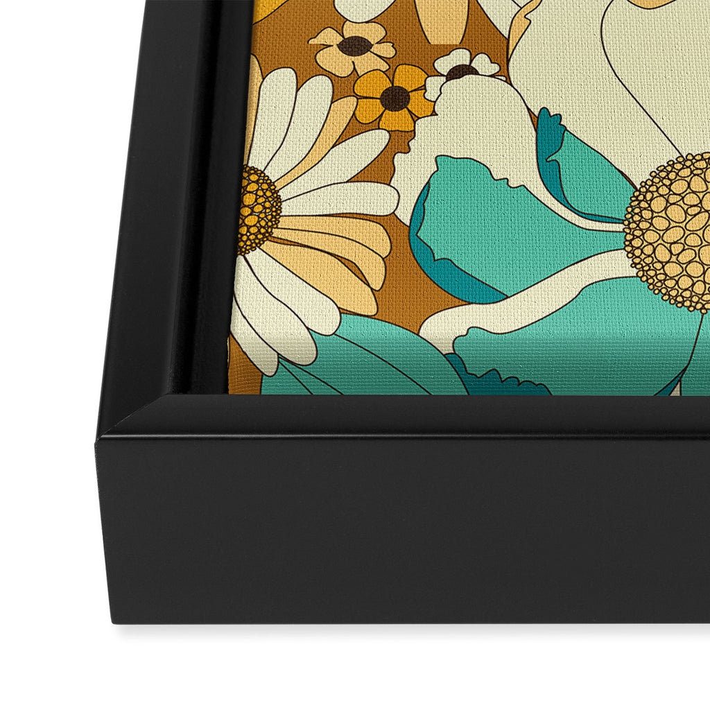 Red, Orange, Turquoise and Brown Retro Floral Pattern Framed Canvas Print Gallery Image 3