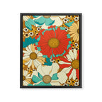 Red, Orange, Turquoise and Brown Retro Floral Pattern Framed Canvas Print Gallery Image 8