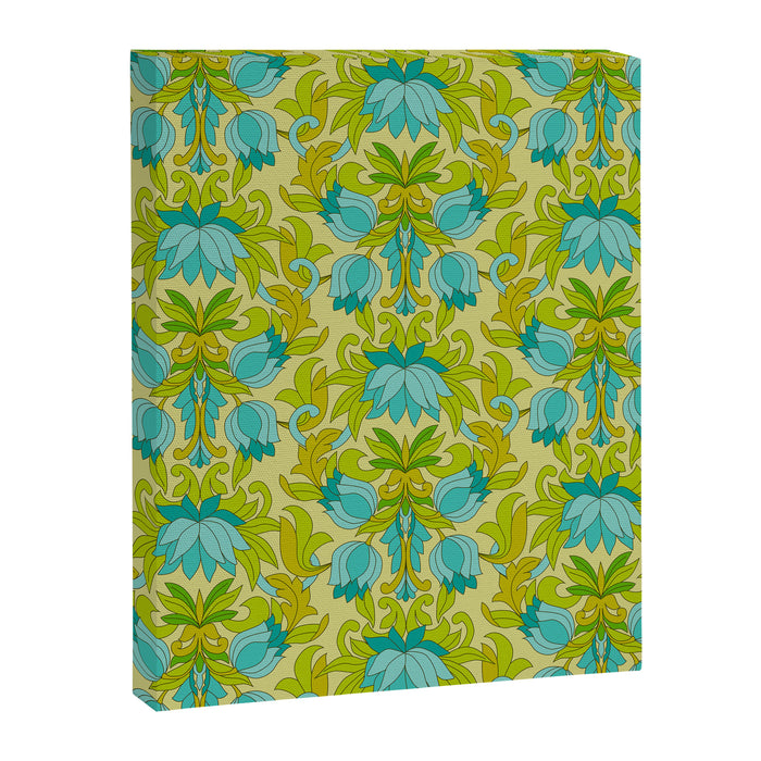 Turquoise and Green Leaves 1960s Retro Vintage Pattern Canvas Print Gallery Image 1