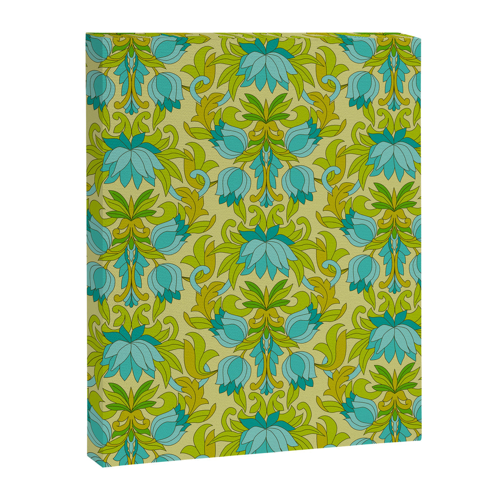 Turquoise and Green Leaves 1960s Retro Vintage Pattern Canvas Print Gallery Image 8