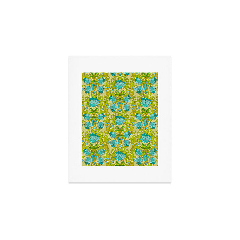Turquoise and Green Leaves 1960s Retro Vintage Pattern Art Print Gallery Image 1
