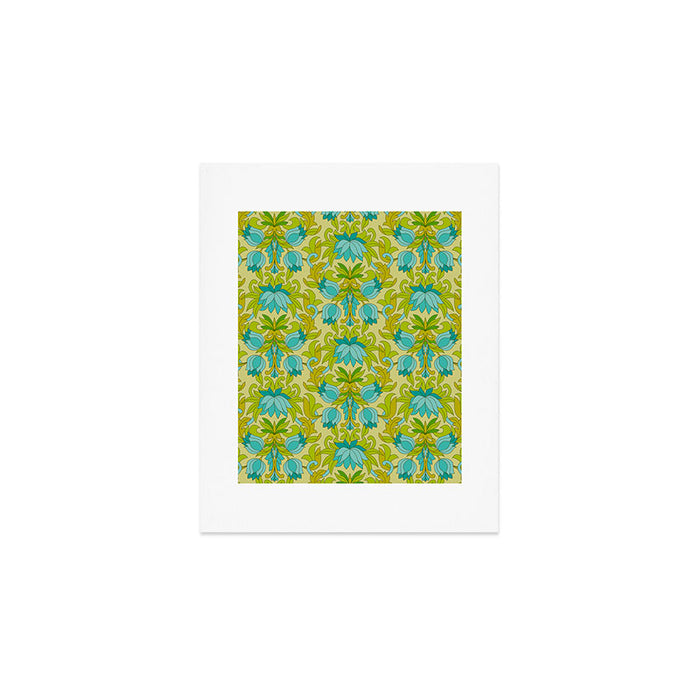 Turquoise and Green Leaves 1960s Retro Vintage Pattern Art Print Gallery Image 1