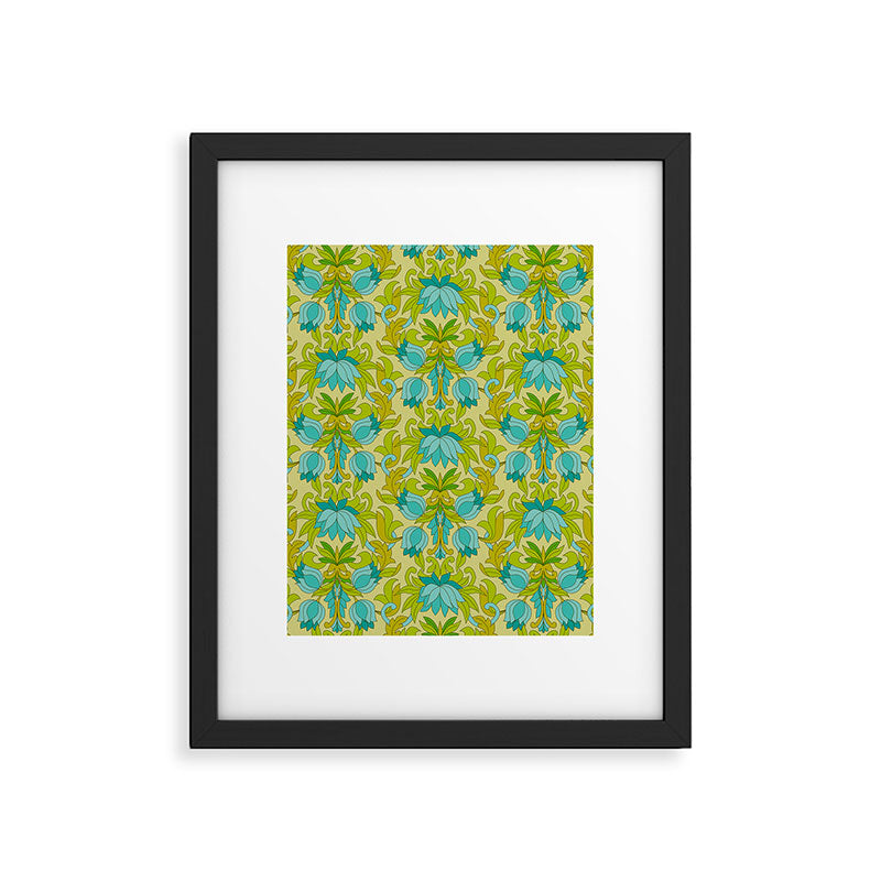 Turquoise and Green Leaves 1960s Retro Vintage Pattern Framed Art Print Gallery Image 6