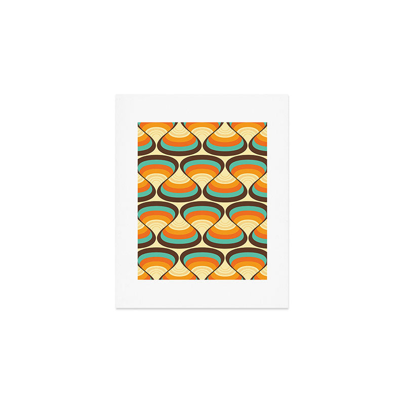 Wavy Turquoise Orange and Brown Retro Lines Art Print Gallery Image 1