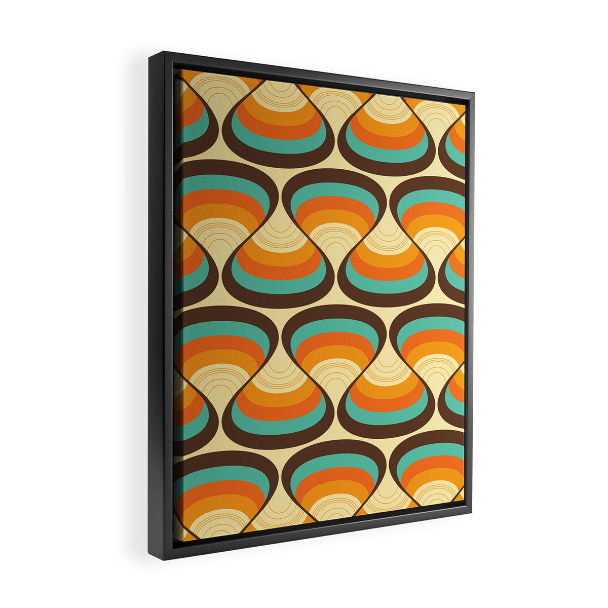 Wavy Turquoise Orange and Brown Retro Lines Framed Canvas Print Gallery Image 2
