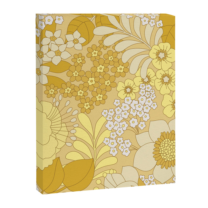 Yellow, Ivory & Brown Retro Floral Pattern Canvas Print Gallery Image 1