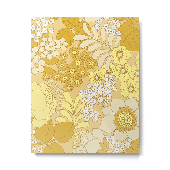 Yellow, Ivory & Brown Retro Floral Pattern Metal Print Gallery Image 1