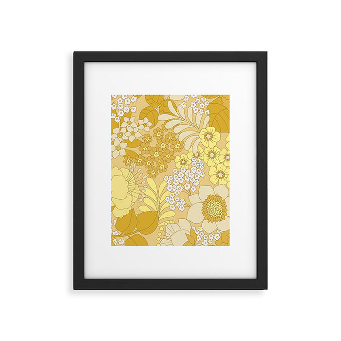 Yellow, Ivory & Brown Retro Floral Pattern Framed Art Print Gallery Image 1