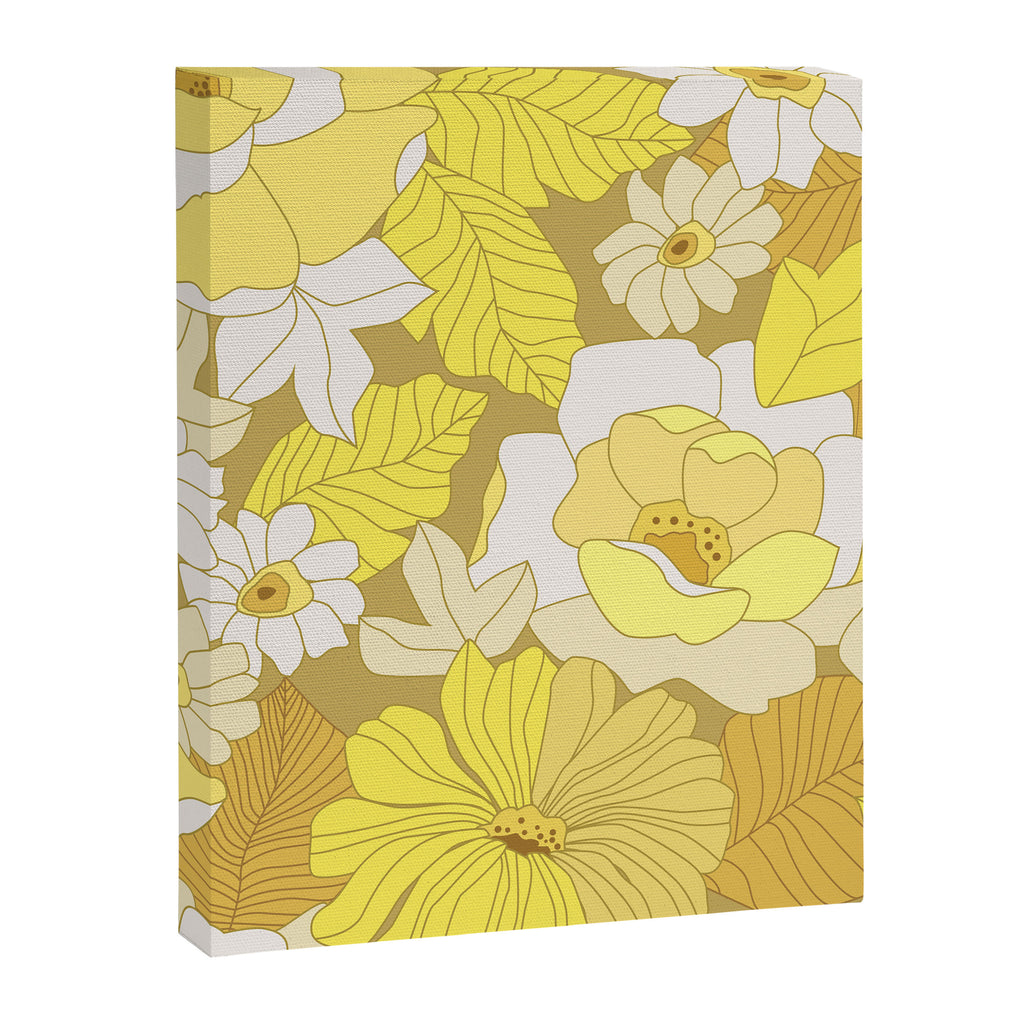 Yellow, Ivory and Brown Retro Flowers Canvas Print Gallery Image 8