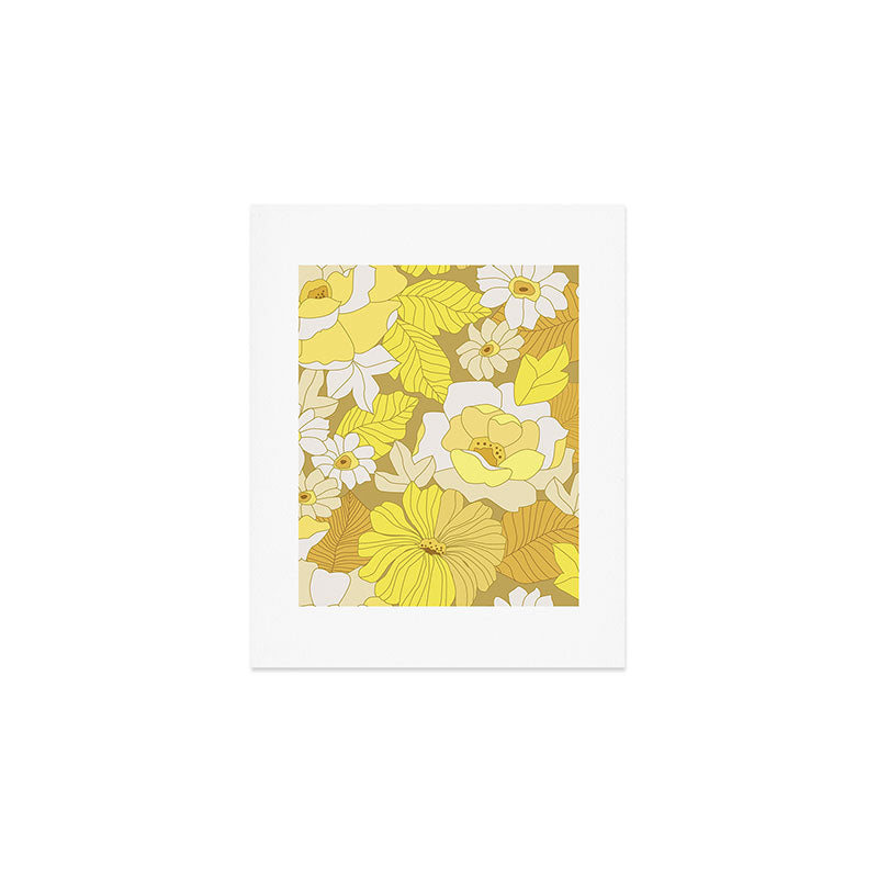 Yellow, Ivory and Brown Retro Flowers Art Print Gallery Image 1