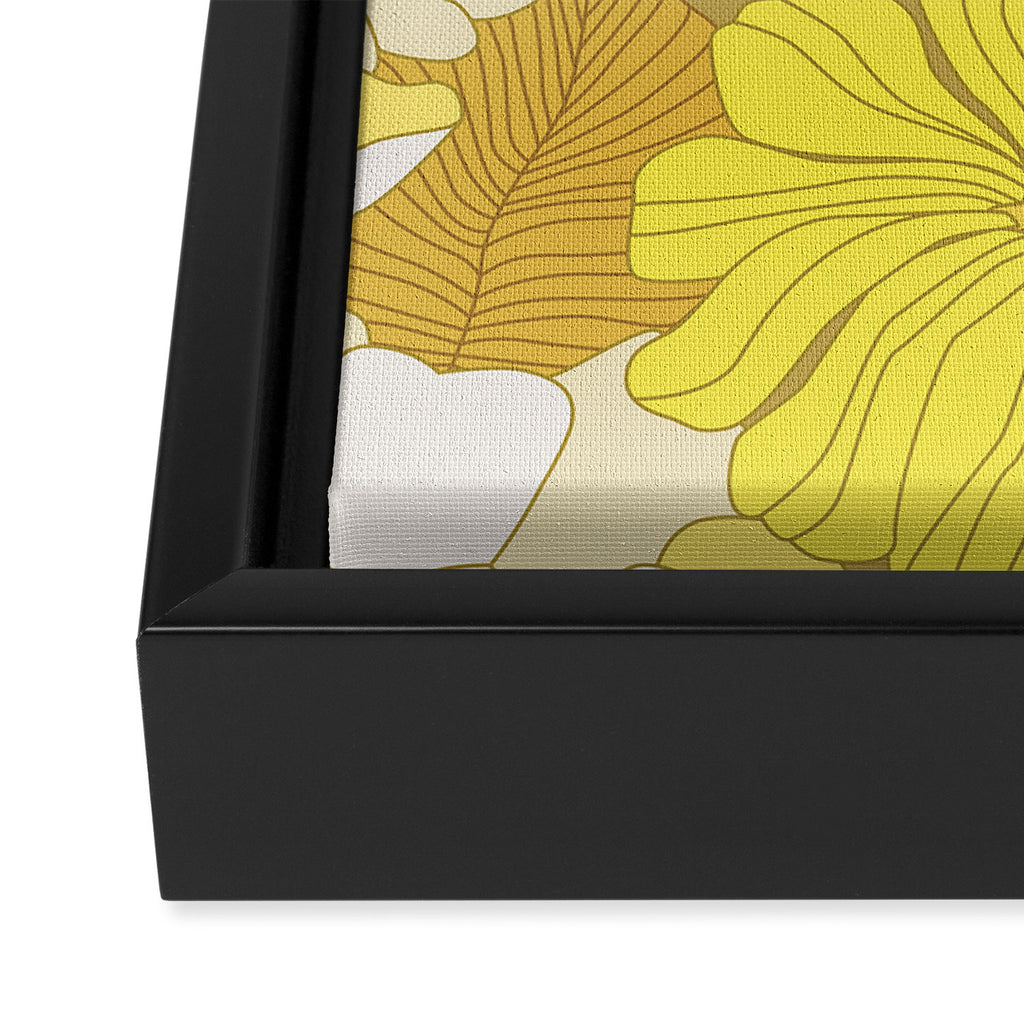 Yellow, Ivory and Brown Retro Flowers Framed Canvas Print Gallery Image 3