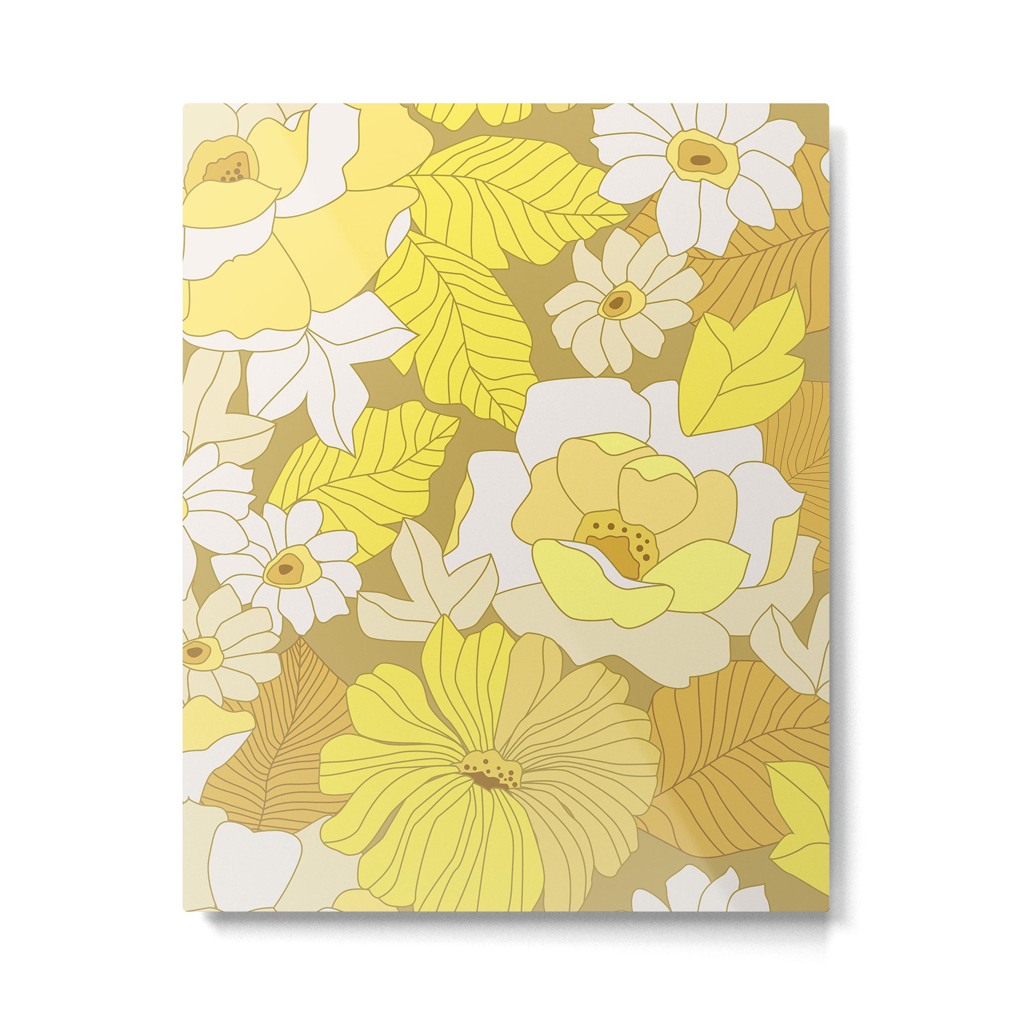 Yellow, Ivory and Brown Retro Flowers Metal Print Gallery Image 6