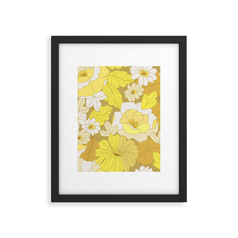 Yellow, Ivory and Brown Retro Flowers Framed Art Print Gallery Image 6