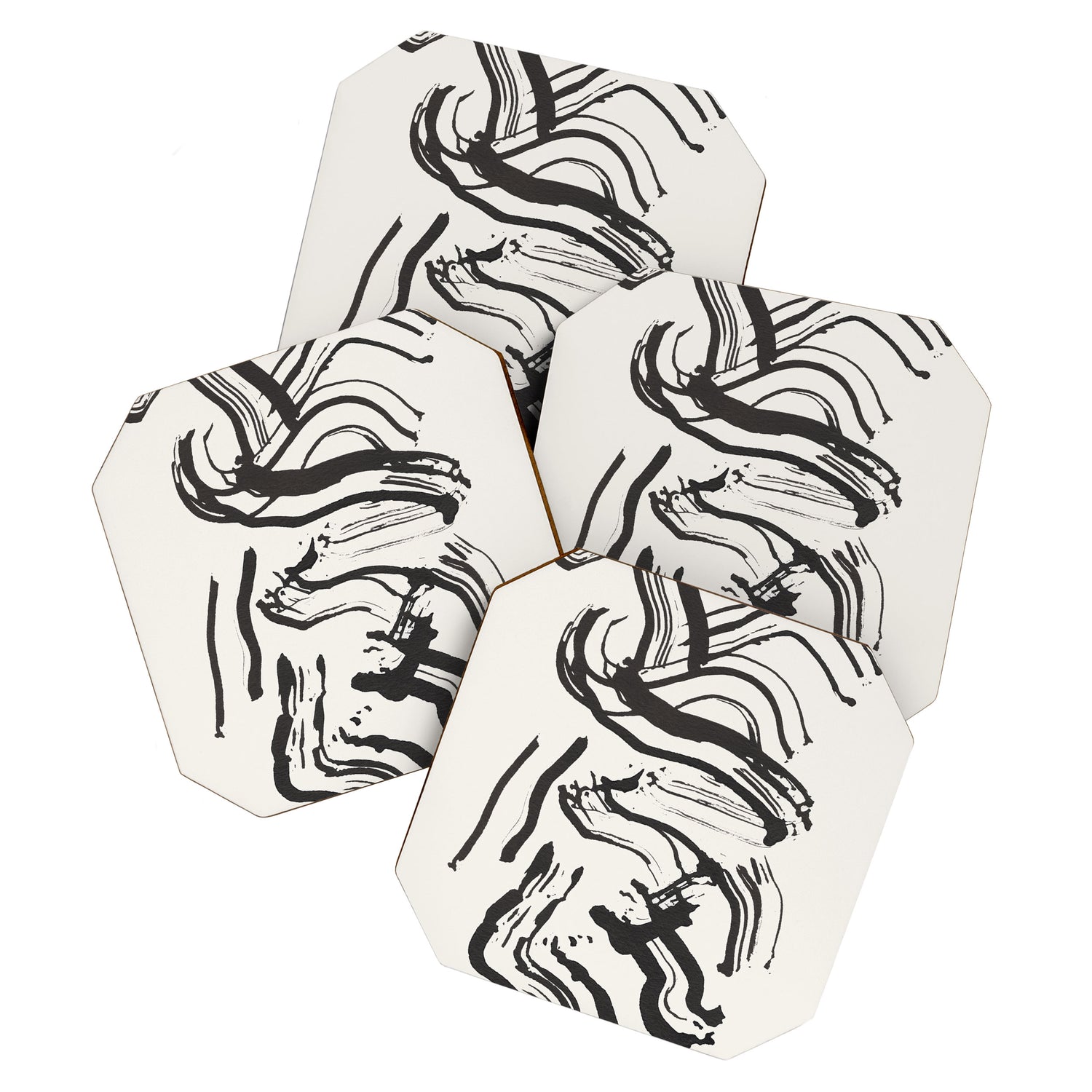Black and White Brushstroke Minimal Abstract  Art #1 Coaster Gallery Image 1