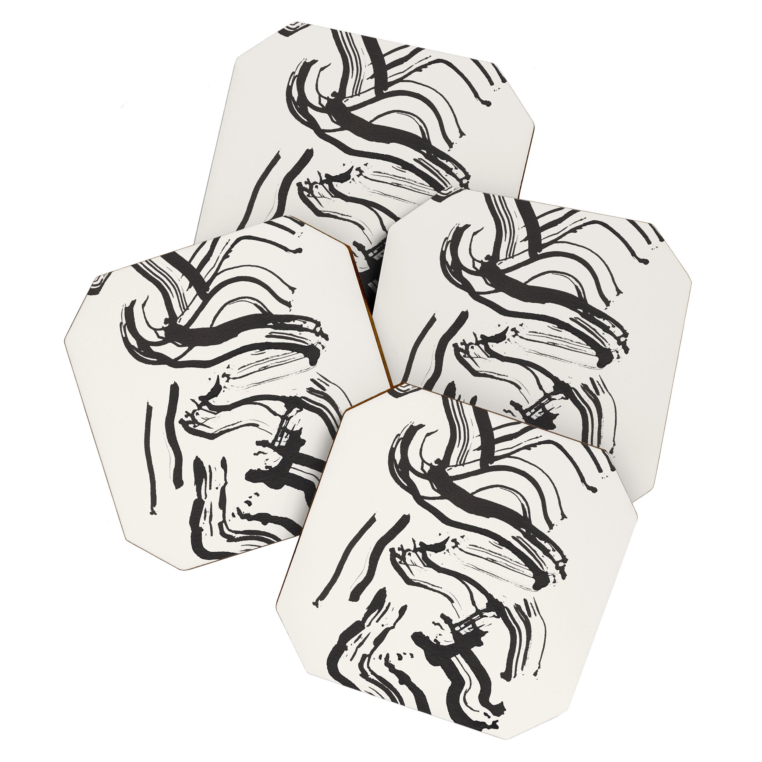 Black and White Brushstroke Minimal Abstract  Art #1 Coaster Gallery Image 1