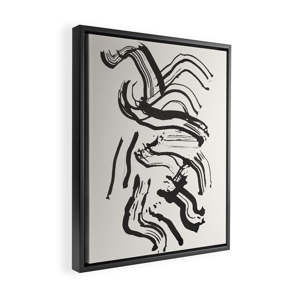 Black and White Brushstroke Minimal Abstract  Art #1 Framed Canvas Print Gallery Image 2
