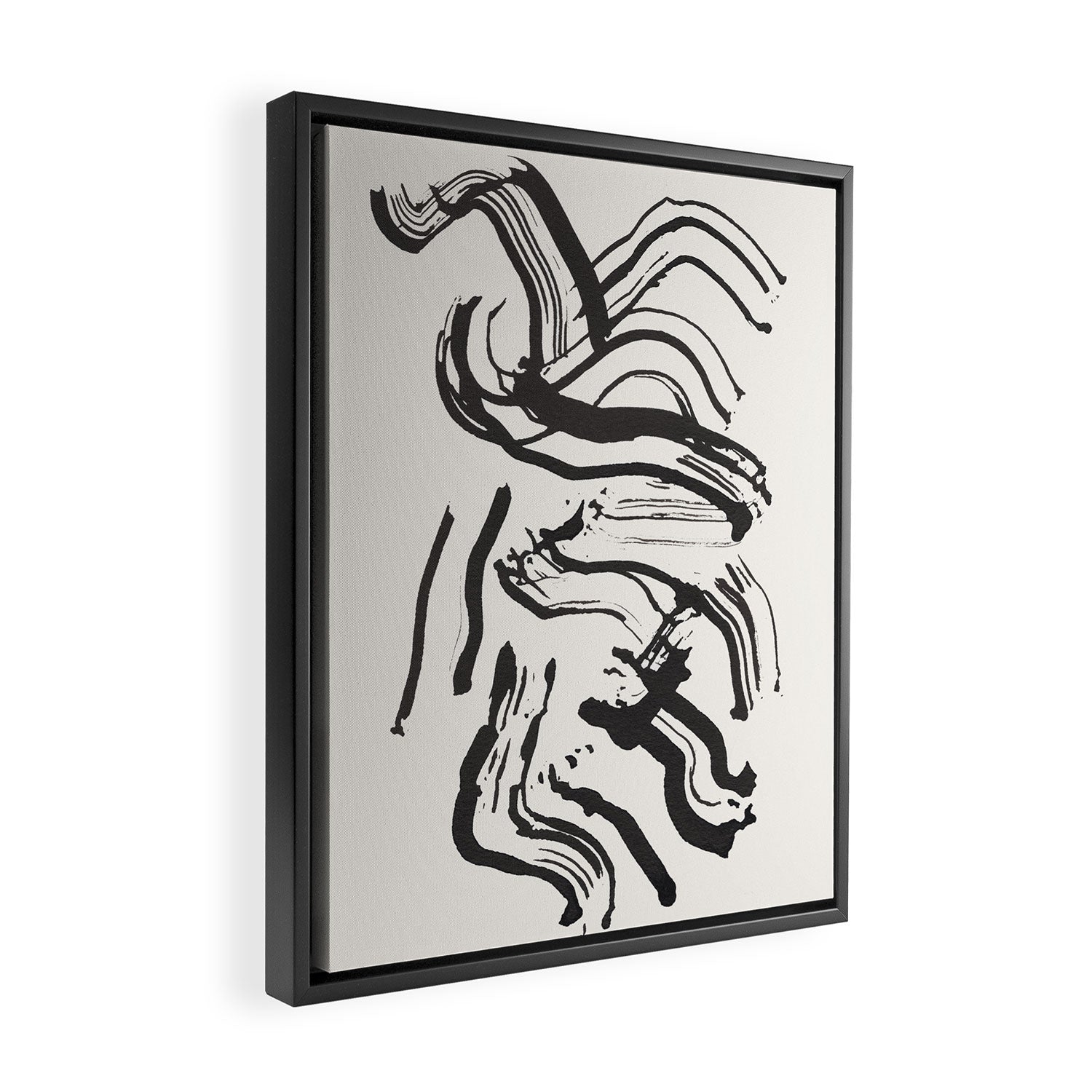 Black and White Brushstroke Minimal Abstract  Art #1 Framed Canvas Print Gallery Image 2
