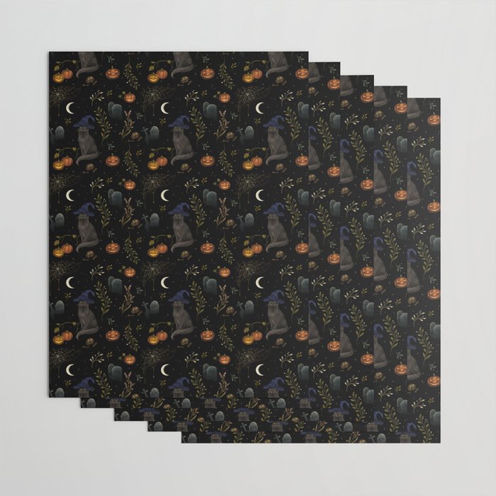The Black Cat on Halloween Night Wrapping Paper Gallery Image 3