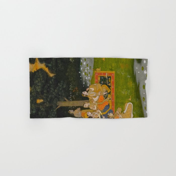 Princely ascetic in the forest visited by ladies c. 1760 Gum tempera and gold on paper Indian Miniature Painting  Bath Towel Gallery Image 1