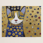 Klimt Cat in Blue and Gold Jigsaw Puzzle Gallery Image 1