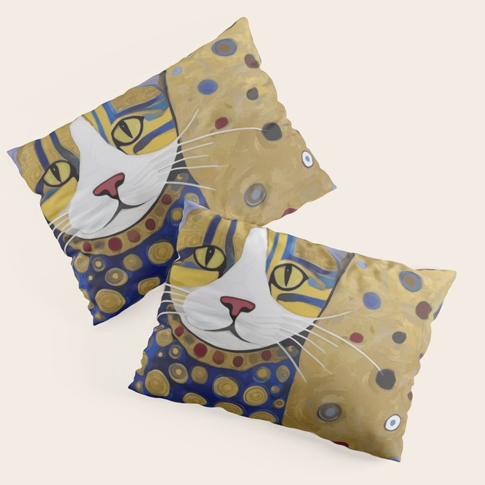 Klimt Cat in Blue and Gold Pillow Sham Gallery Image 3