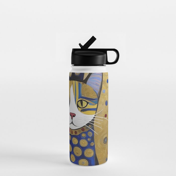 Klimt Cat in Blue and Gold Water Bottle Gallery Image 1