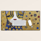 Klimt Cat in Blue and Gold Desk Mat Gallery Image 1