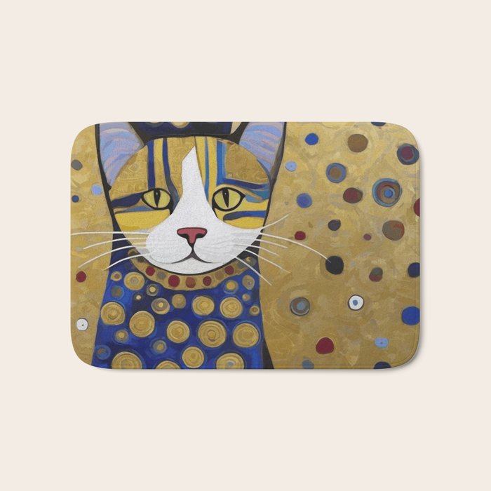 Klimt Cat in Blue and Gold Bath Mat Gallery Image 1