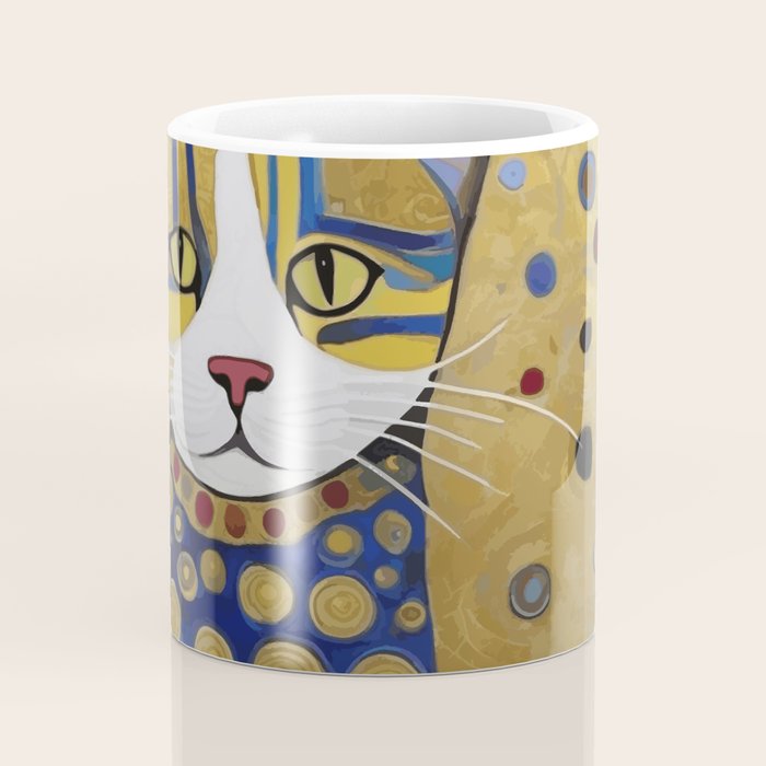 Klimt Cat in Blue and Gold Coffee Mug Gallery Image 4
