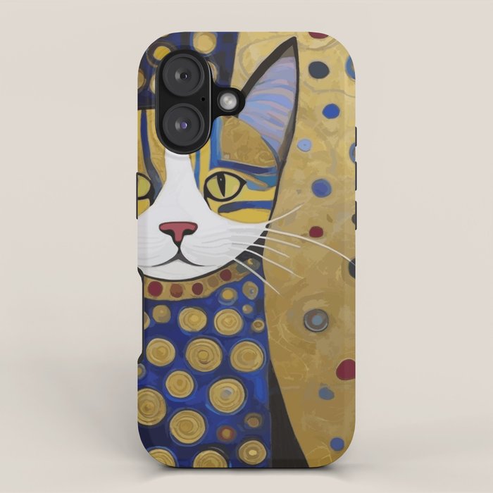 Klimt Cat in Blue and Gold iPhone Case Gallery Image 1
