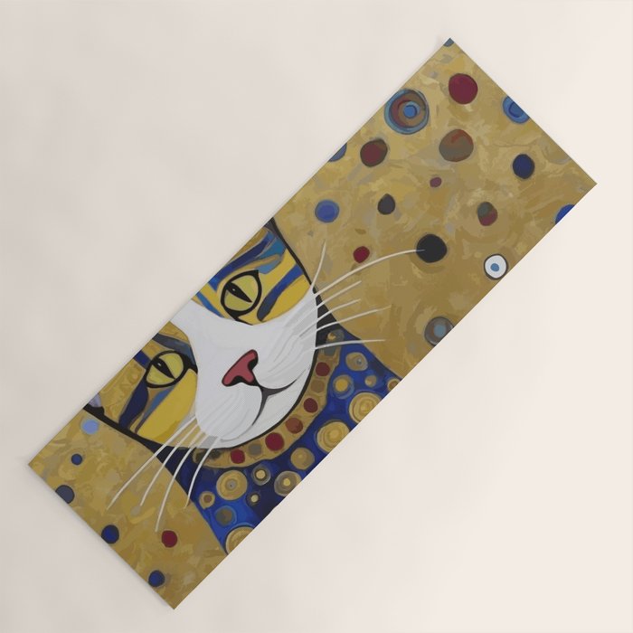 Klimt Cat in Blue and Gold Yoga Mat Gallery Image 1
