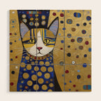 Klimt Cat in Blue and Gold Wood Wall Art Gallery Image 1