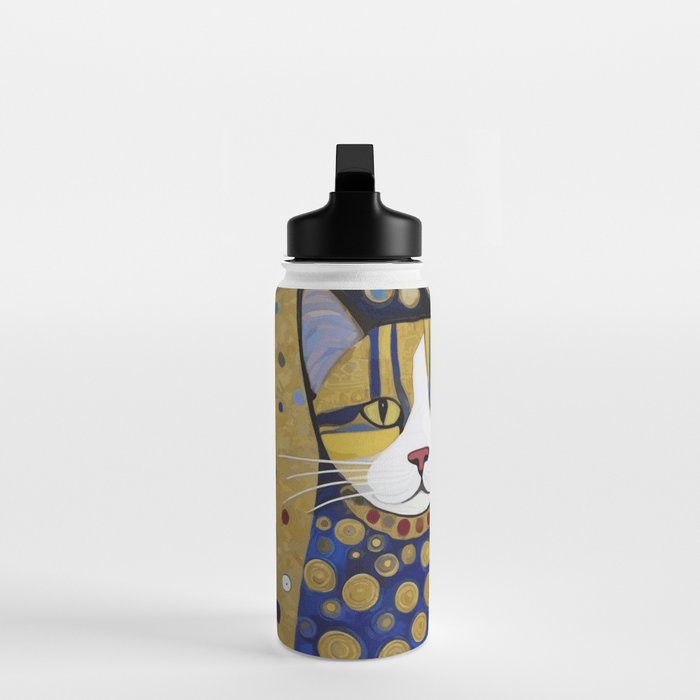 Klimt Cat in Blue and Gold Water Bottle Gallery Image 3