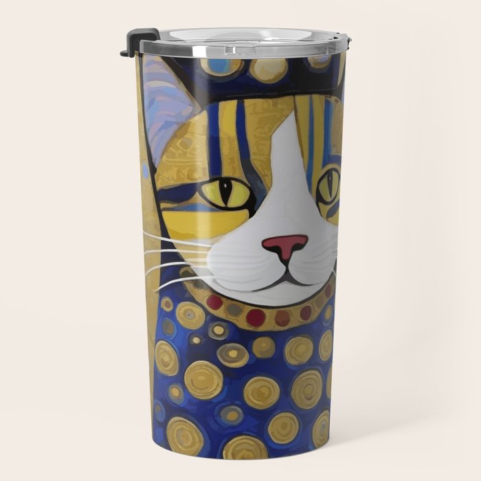Klimt Cat in Blue and Gold Travel Mug Gallery Image 3