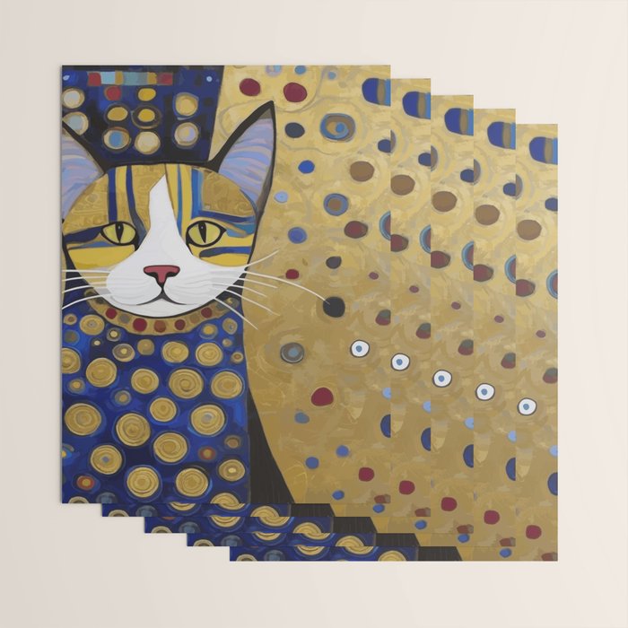 Klimt Cat in Blue and Gold Wrapping Paper Gallery Image 3