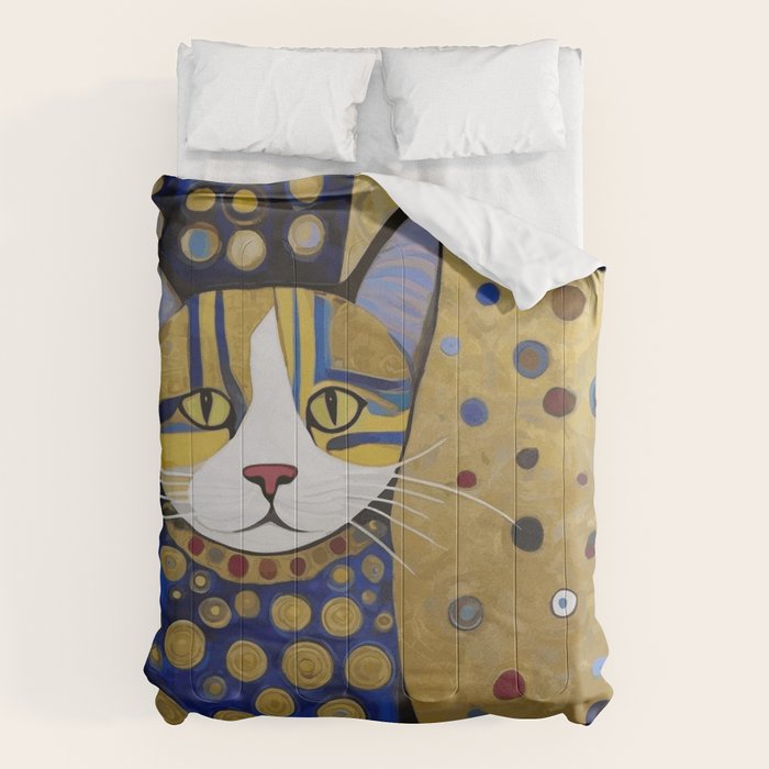 Klimt Cat in Blue and Gold Comforter Gallery Image 1