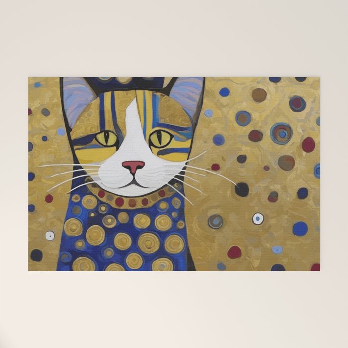 Klimt Cat in Blue and Gold Welcome Mat Gallery Image 1