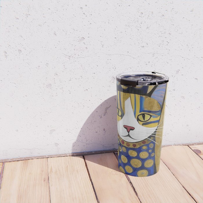 Klimt Cat in Blue and Gold Travel Mug Gallery Image 4