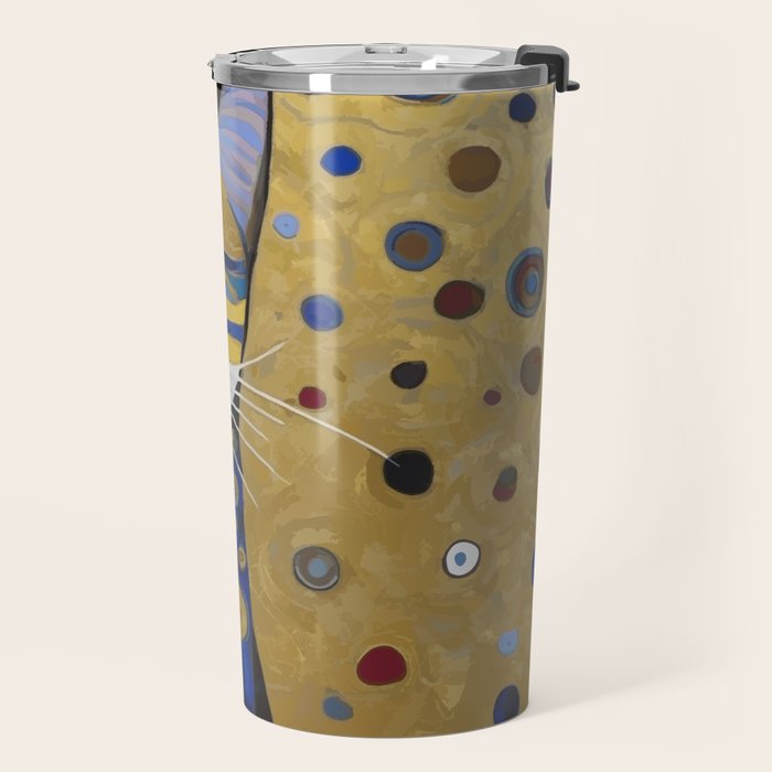 Klimt Cat in Blue and Gold Travel Mug Gallery Image 2