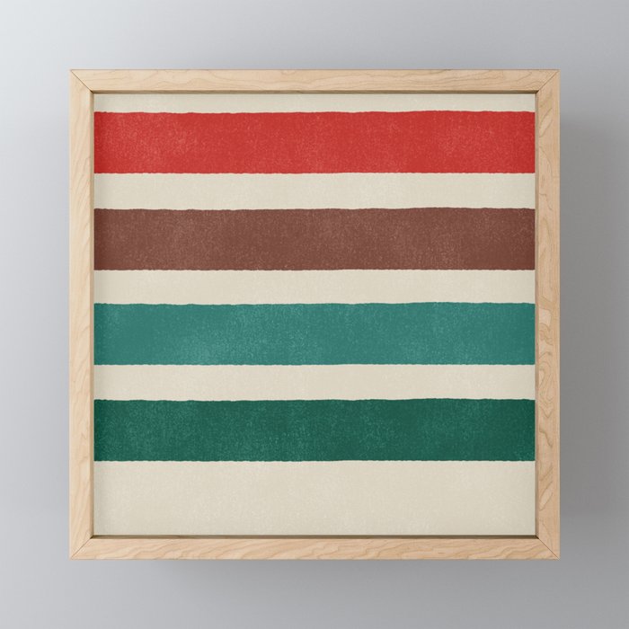 Blanket Stripe - vintage teal, green, brown, and red Mini Art Print Gallery Image 1