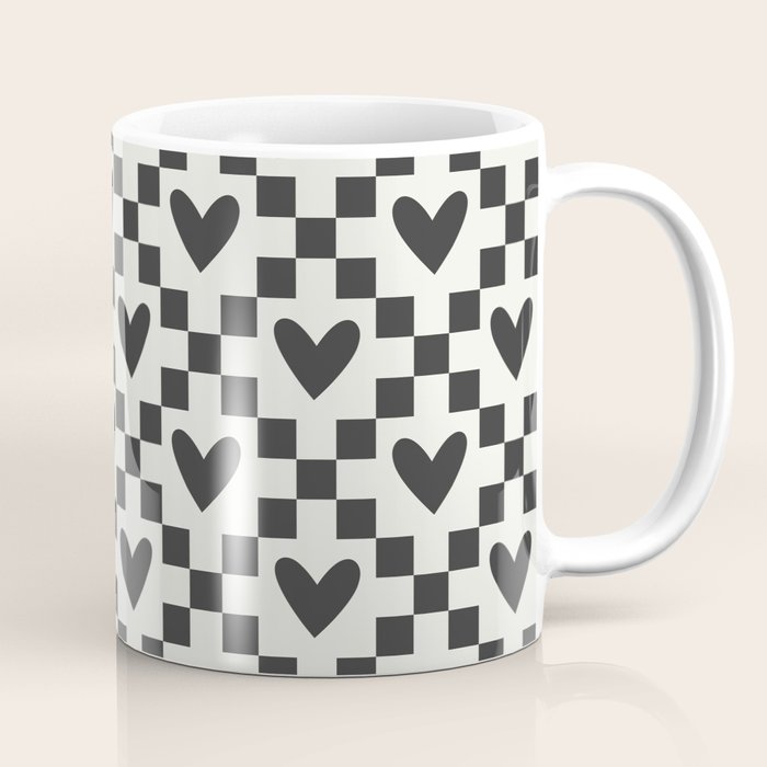 Black and white love heart checkered pattern Coffee Mug Gallery Image 1