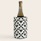 Black and white love heart checkered pattern Wine Chiller Gallery Image 2