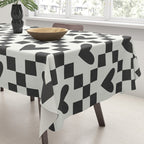 Black and white love heart checkered pattern Tablecloth Gallery Image 3