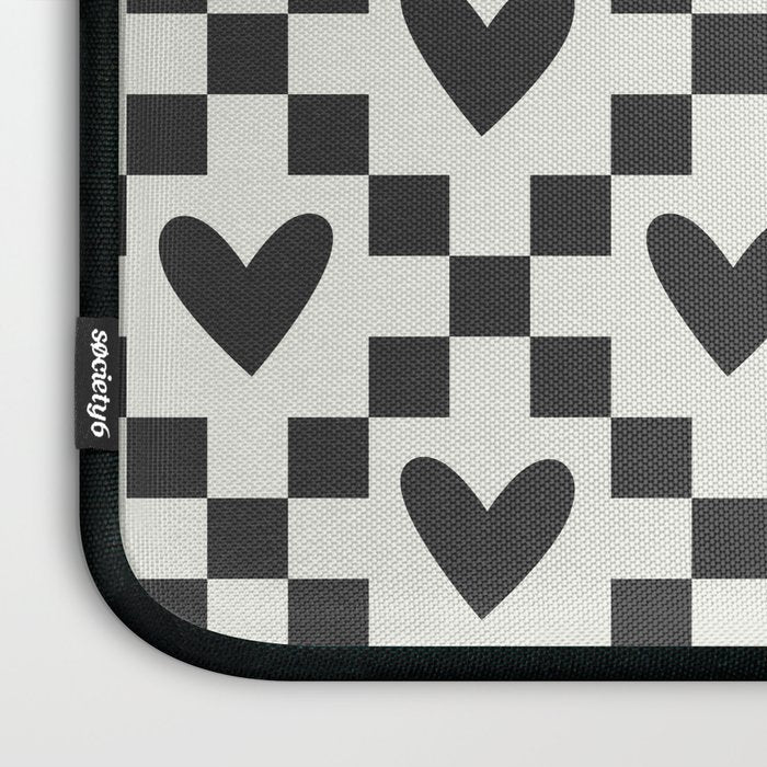 Black and white love heart checkered pattern Laptop Sleeve Gallery Image 3