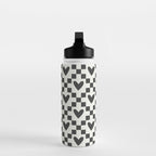 Black and white love heart checkered pattern Water Bottle Gallery Image 3