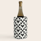 Black and white love heart checkered pattern Wine Chiller Gallery Image 1