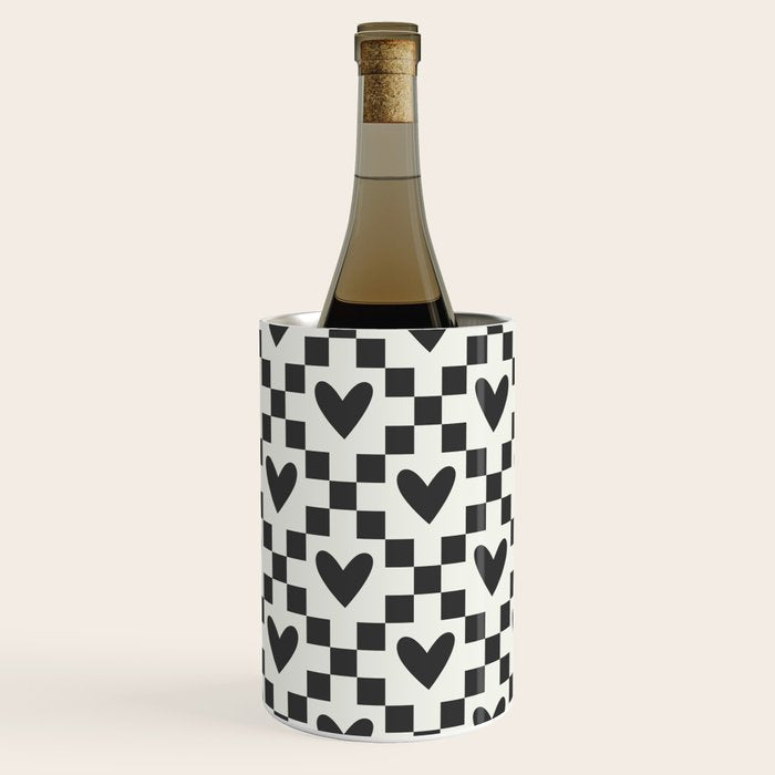 Black and white love heart checkered pattern Wine Chiller Gallery Image 1