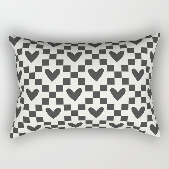 Black and white love heart checkered pattern Rectangular Pillow Gallery Image 1