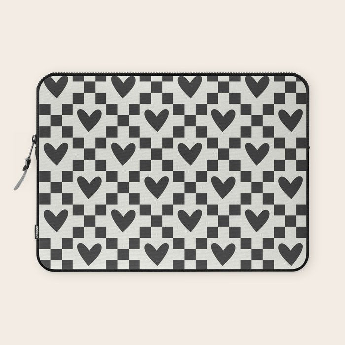 Black and white love heart checkered pattern Laptop Sleeve Gallery Image 1